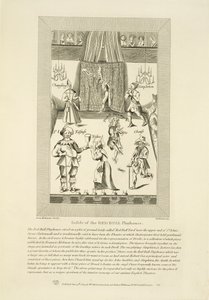 Innenansicht des Red Bull Playhouse, Frontispiz zu einer Sammlung von Drolls von Francis Kirkman, erstmals veröffentlicht 1672, veröffentlicht von William Herbert und Robert Wilkinson, 1809 von English School